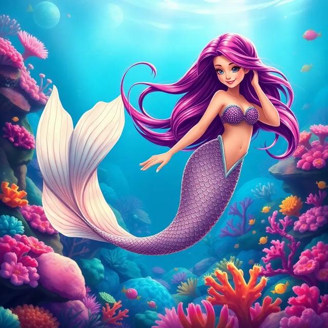 Portada del libro de la historia titulada: La sirena y su cola mágica