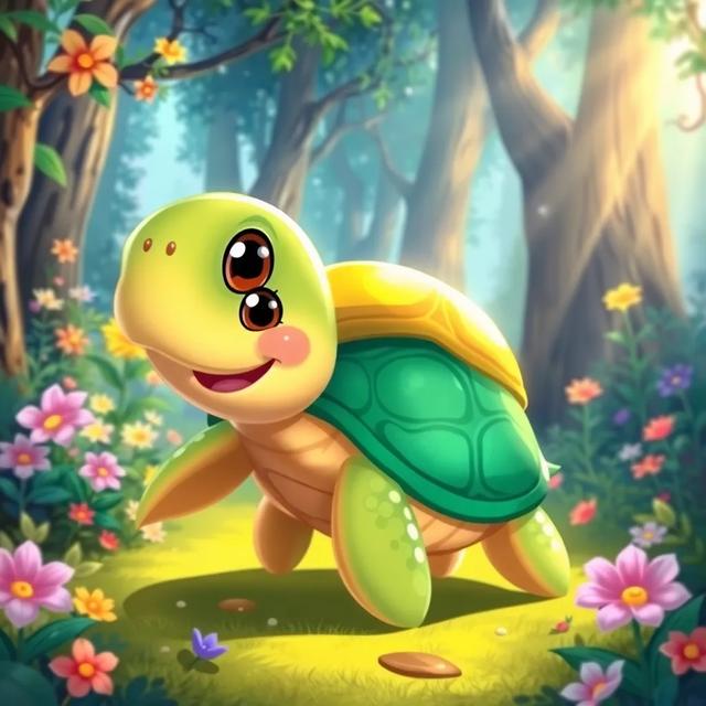 Portada del libro de la historia titulada: La Tortuga y el Bosque Encantado