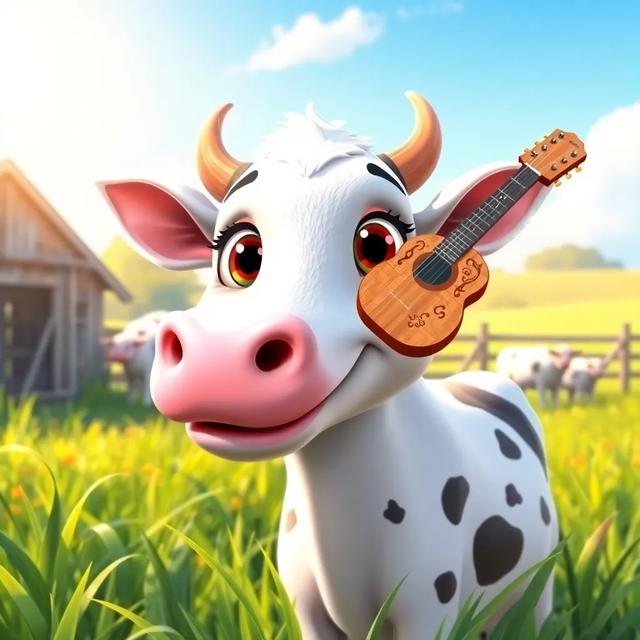 Portada del libro de la historia titulada: La vaca que quería tocar la guitarra