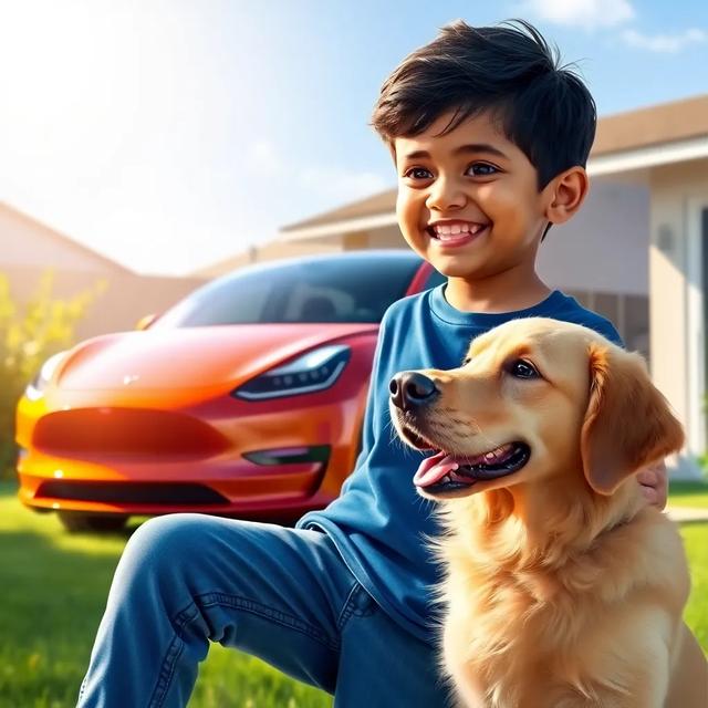 Book cover of the story titled: Riyaan's Adventure in a Flying Tesla