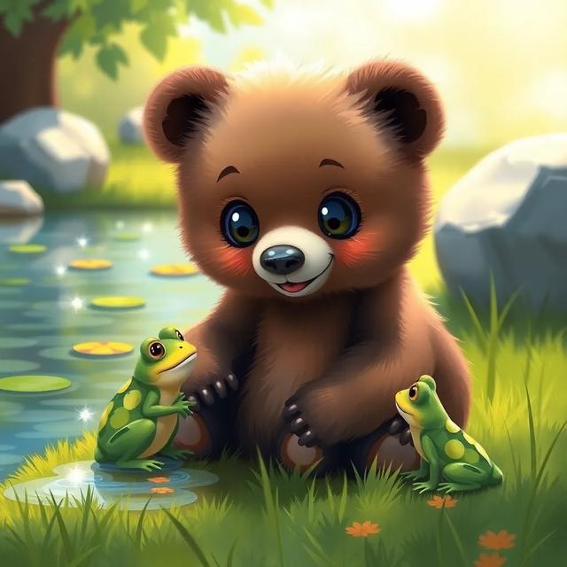 Book cover of the story titled: The Bear, the Frog, and the Magic Wish