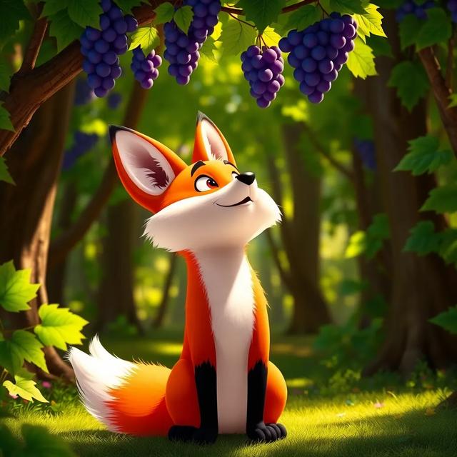 Book cover of the story titled: The Clever Fox and the Juicy Grapes
