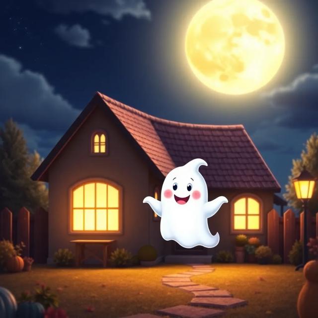 Book cover of the story titled: The Friendly Ghost and the Hidden Hole