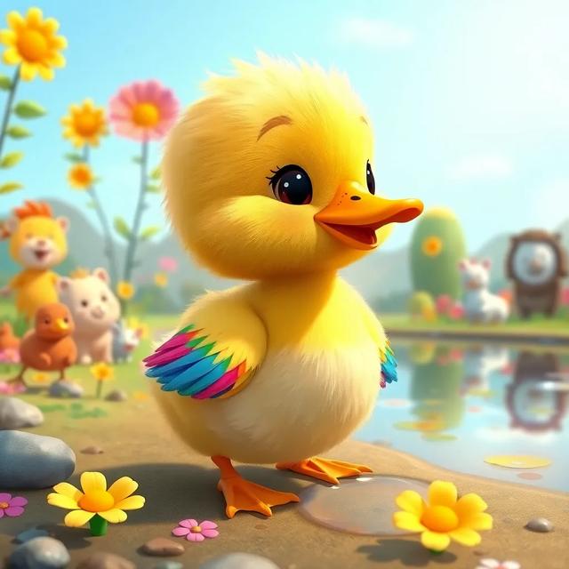 Book cover of the story titled: The Little Rainbow Duck