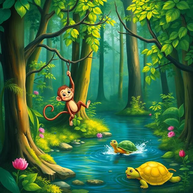 Book cover of the story titled: The Monkey and the Turtle