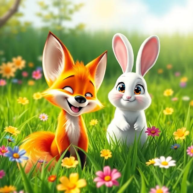 Book cover of the story titled: The Sneaky Fox and the Clever Rabbit
