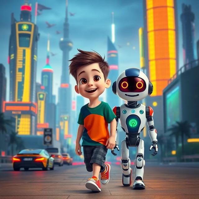 Capa do livro da história intitulada: Um Menino e Seu Robô Amigo